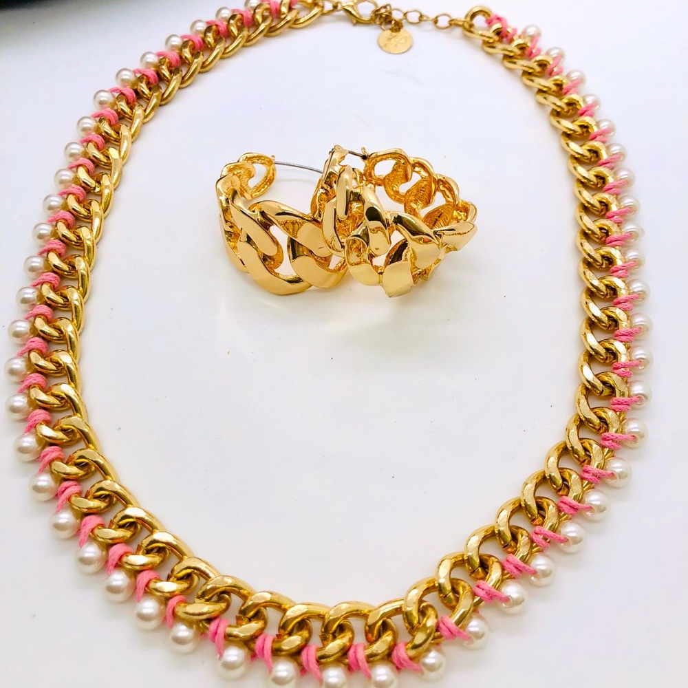 Vintage GT Chain Necklace & Wide Braided Earrings